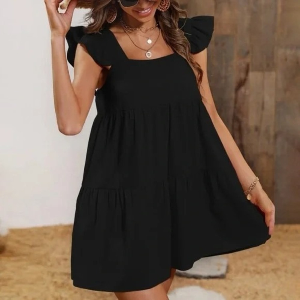 Shein Womens Slip Dress Black Stretch Scoop Sleeveless  Sz Large  New